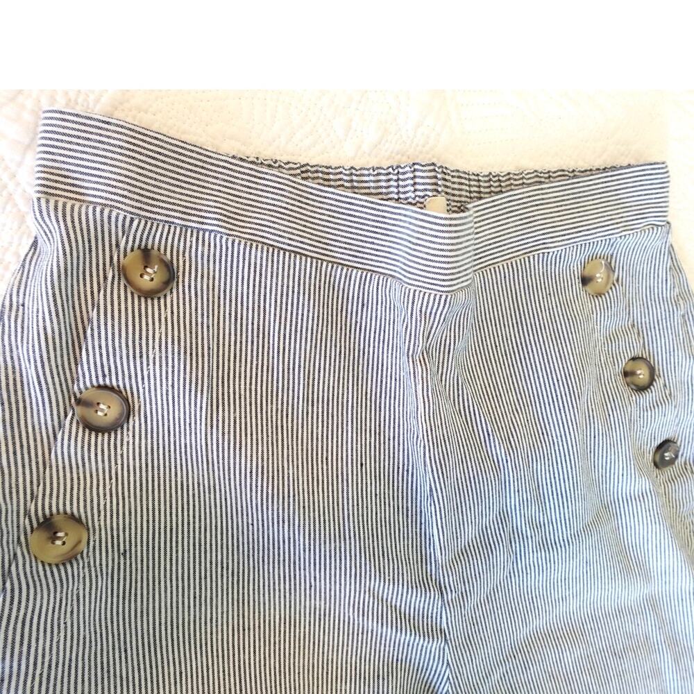 Bohme Blue and White Striped Wide Leg Pants with Button Detail